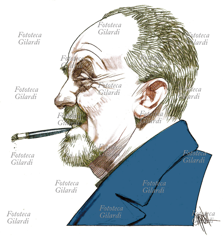 Giovanni VOLPE (1906 - 1984) editore italiano, fondò a Roma nel 1962 la casa editrice omonima, che per breve tempo si chiamò Il Quadrato. Ingegnere, privilegiò la pubblicazione di saggi di tecnica; interessato attivamente agli scavi archeologici: in Calabria contribuì alla scoperta della città di Sibari. Illustrazione di Dariush Radpour, disegno a matita colorato digitale, s.d. Questa immagine non può essere utilizzata con tariffa inferiore a € 80,00