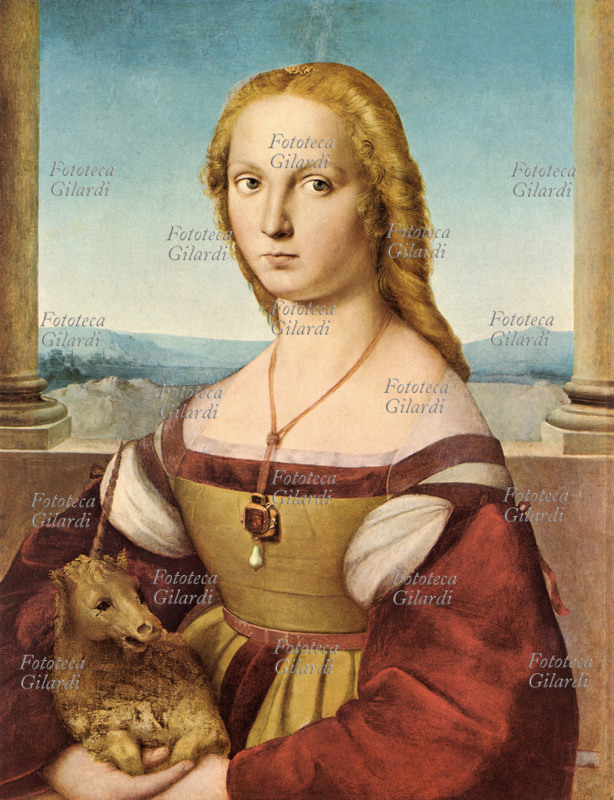 RAFFAELLO SANZIO (1483-1520) Dama con liocorno. Dipinto, 1505 - 1506
