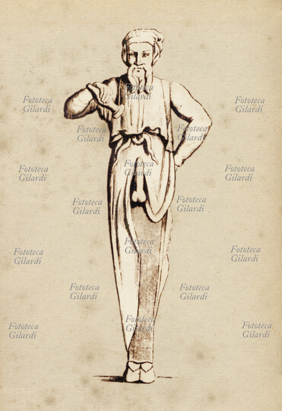 PRIAPO Antica Roma. Disegno raffigurante una statuetta votiva per il culto di Priapo. XVIII secolo