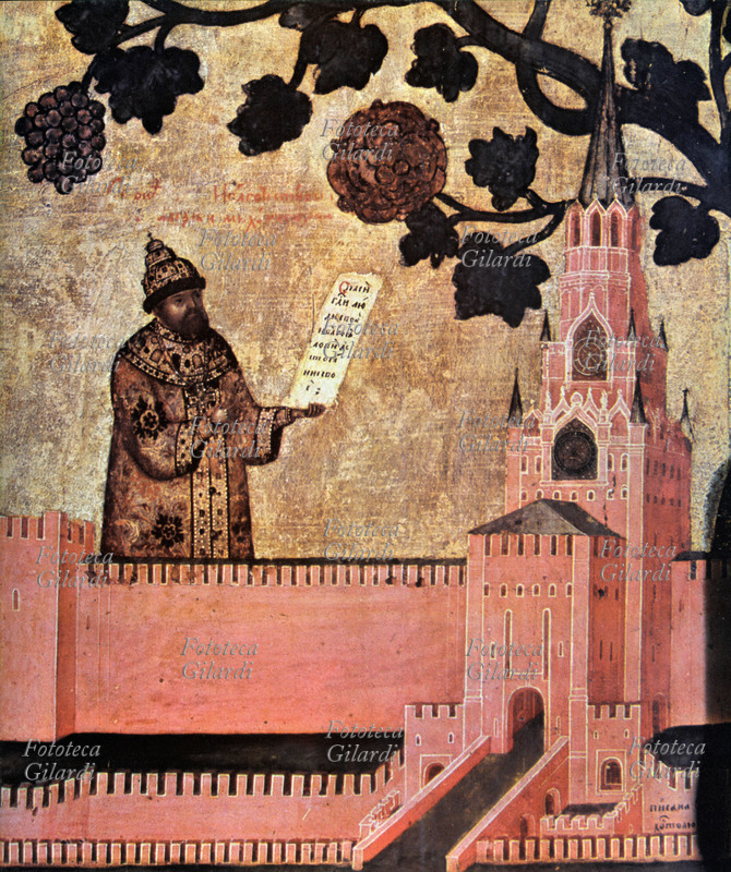 CREMLINO Lo zar Mikhailovitch sulle mura del Cremlino. Dettaglio dall\