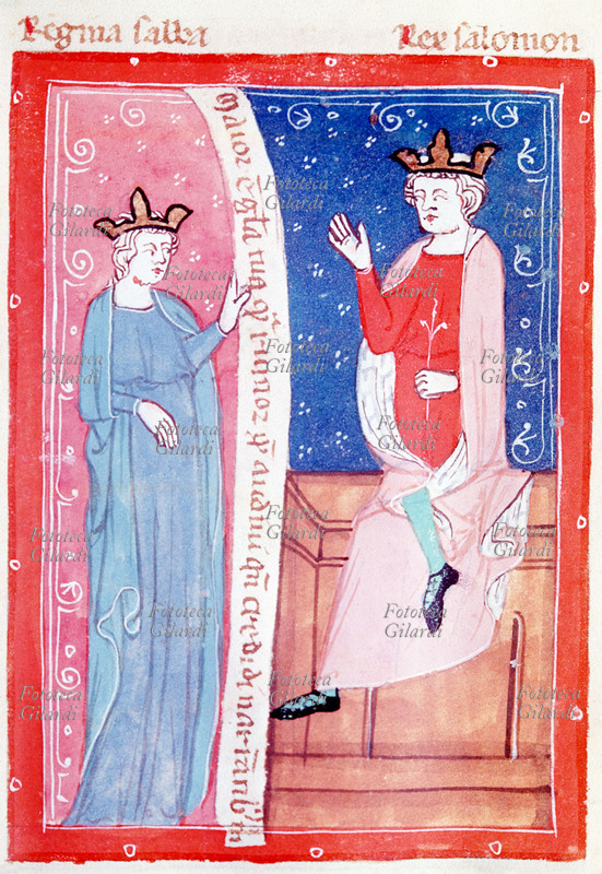 SALOMONE (1011 a.C. circa – 931 a.C. circa) e la regina di Saba. Miniatura da Bibbia del XIII secolo.