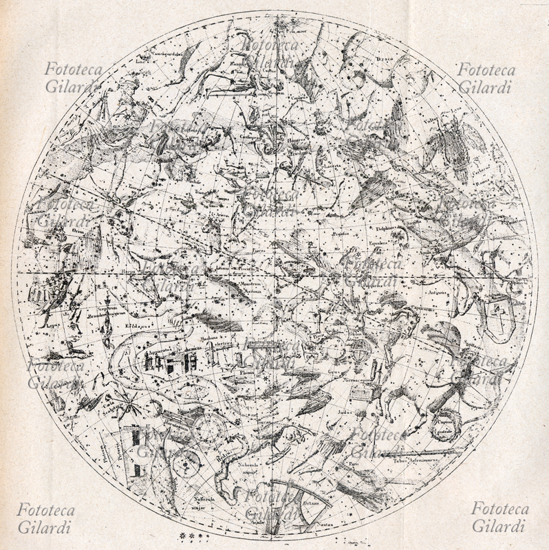 ASTRONOMIA Carta del cielo boreale e australe con le costellazioni (vedi complementare in #30522). Tavola dal trattato "L\