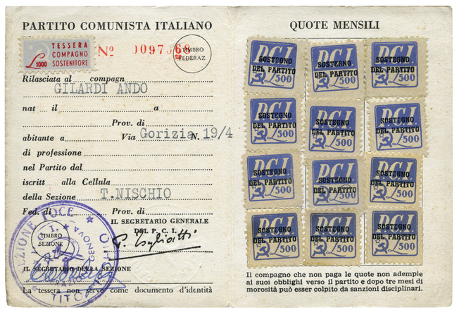 TESSERA DEL PARTITO COMUNISTA ITALIANO 1952 TESSERA DEL PARTITO COMUNISTA ITALIANO 1952