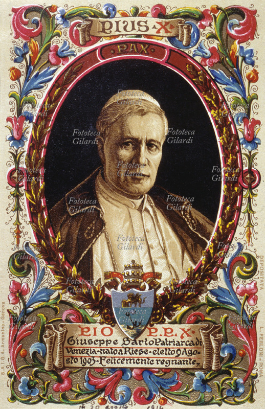 PAPA PIO X (1835-1914), al secolo Giuseppe Sarto, patriarca di Venezia, nato a Riese, eletto il 9 agosto 1903. Cartolina cromolitografica dalla \