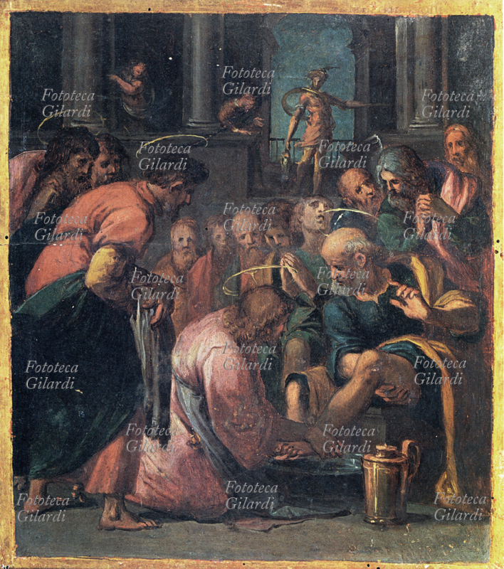 CRISTO Lavanda dei piedi. Dipinto di Bernardino Barbatelli detto Il Poccetti (1548-1612).