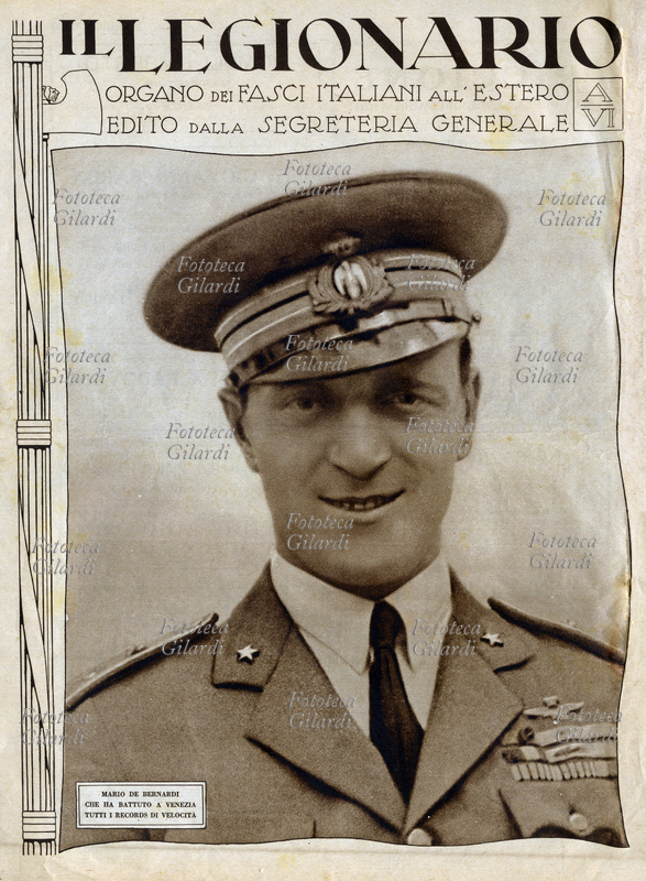 FASCISM Mario de Bernardi (July 1, 1893 – April 8, 1959), aviator and test pilot for the Regia Aeronautica Militare, was the first to fly over 500 km/h on the Venice circuit with a Macchi M.52R hydroracer. Back cover of \