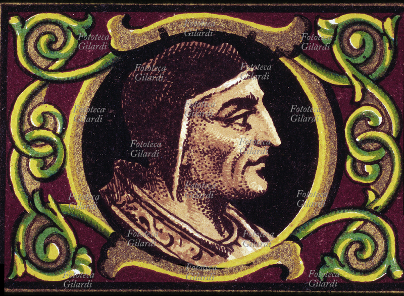 PAPA ALESSANDRO II (1010/1015 – 21 aprile 1073), al secolo Anselmo da Baggio, nato a Milano, eletto nel 1061. Durante il pontificato si appoggiò a Guglielmo il Conquistatore, duca di Normandia, al quale benedisse la bandiera, e continuò il suo sostegno alla pataria milanese, battendosi per il celibato ecclesiastico e contro la simonia. Ritratto, dettaglio da una cartolina cromolitografica della \