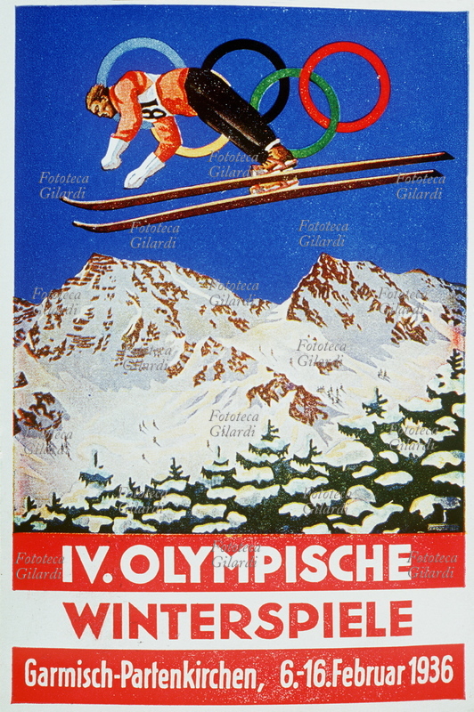 OLIMPIADI 1936 Garmisch (Austria) IV Giochi olimpici invernali, 6-16 febbraio 1936. Cromolitografia, Garmisch 1936.