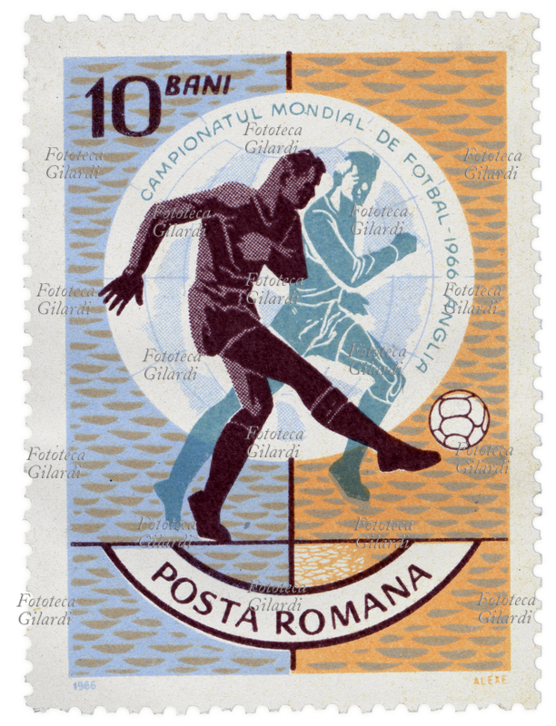 CALCIO Francobollo della serie "Campionato mondiale di calcio 1966 - Regno Unito" emessa dalle poste romene in occasione della Coppa del mondo disputata dall\