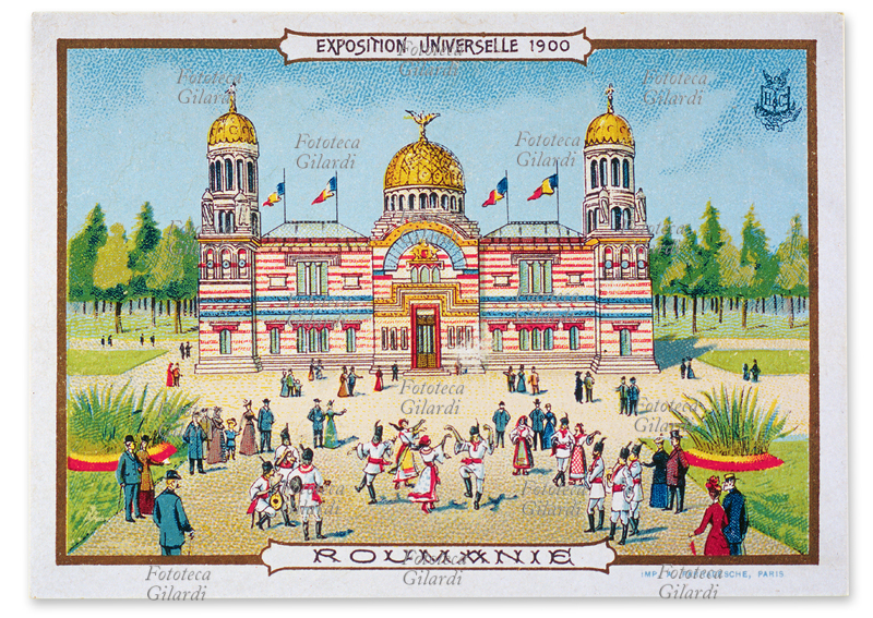 ESPOSIZIONE Universale-Romania, padiglione che rappresenta la nazione in fiera. Da una serie di piccole cromolitografie dedicate a ciascuno dei padiglioni dell\