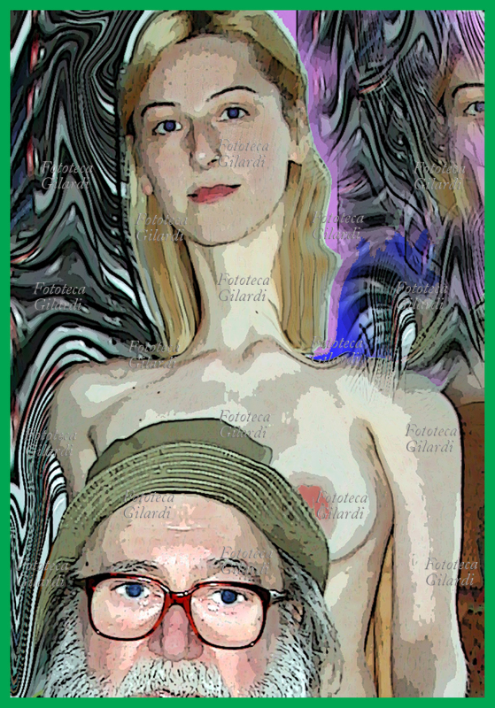 Ando GILARDI (8 giugno 1921 – 5 marzo 2012) Autoritratto con la sua modella Roberta. (Ando Modella). #andogilardi Pittura digitale, Ponzone 2003