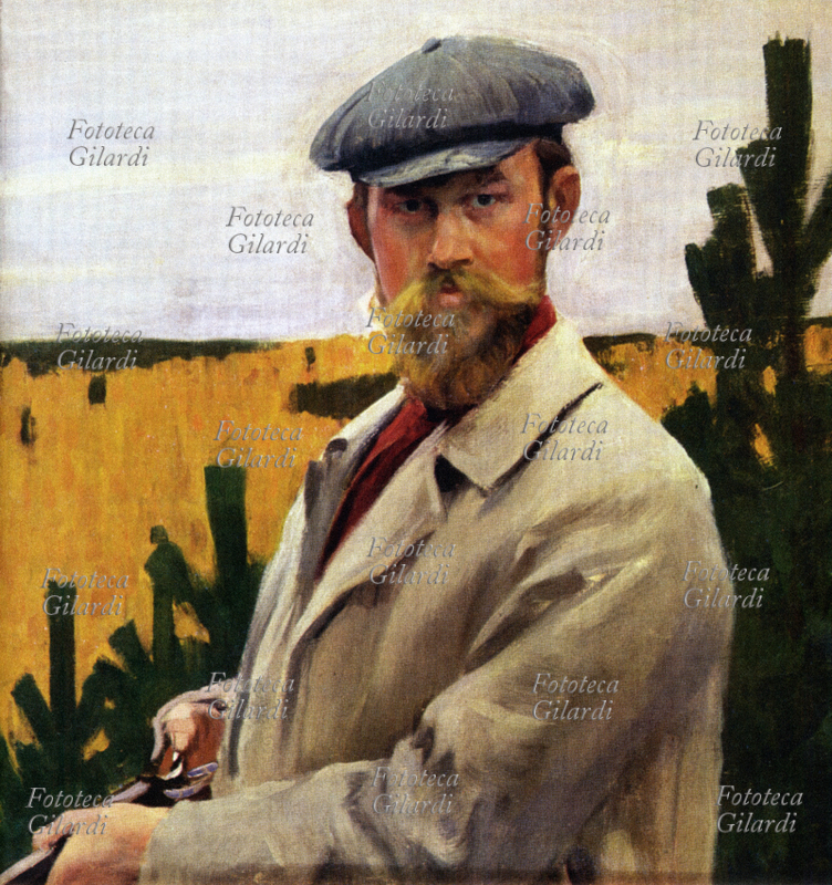 Boris Mikhaillovich KUSTODIEV (1878-1927] Autoritratto a caccia. Litografia da dipinto, 1905