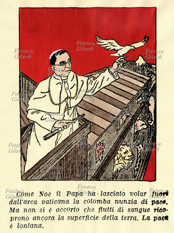 PAPA BENEDETTO XV Giacomo Della Chiesa, in una satira tedesca, raffigurato come Noè: - il Papa ha lasciato volar fuori dall\