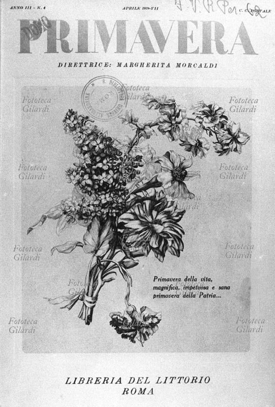PRIMAVERA copertina della rivista femminile diretta da Margherita Morcaldi. Edizioni Libreria del Littorio, Roma; n. 4, aprile 1929 (VII dell\