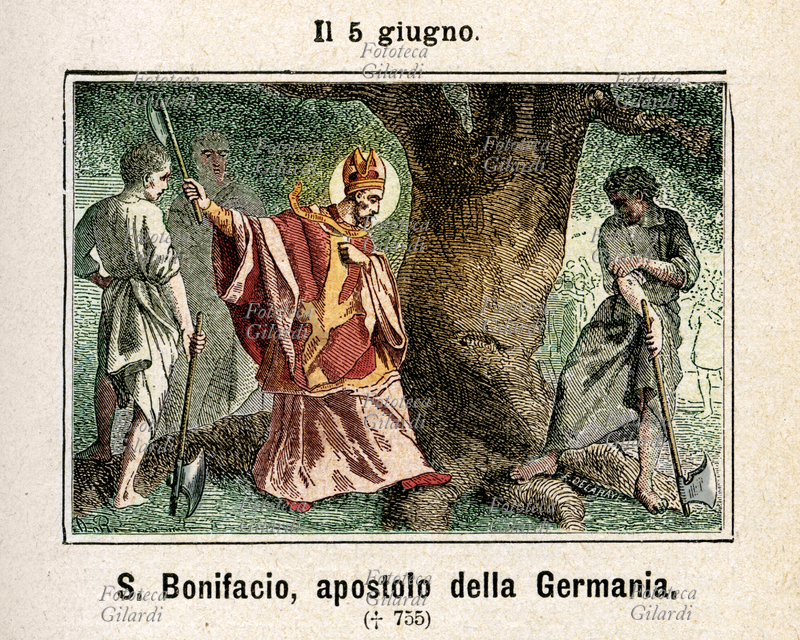 San BONIFACIO (al secolo Wynfrith, 680 circa - 5 giugno 754) monaco benedettino di origine anglosassone, vescovo di Magonza, missionario in Assia e Turingia, è ritenuto l\