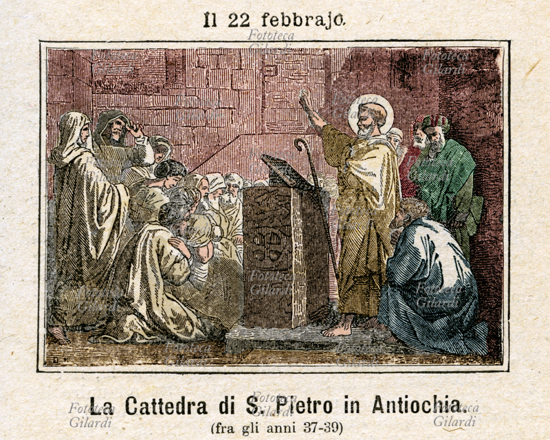 LA CATTEDRA DI SAN PIETRO è oggetto di culto dal III secolo, quando fu inserita nel calendario romano generale al 22 febbraio, senza distinzione di luogo. Nel Martirologio geronimiano, del IX secolo, viene però commemorata in due date: il 18 gennaio si ricorda la Cattedra di San Pietro a Roma, che è ritenuta di maggiore rilevanza, mentre il 22 febbraio rimane associato alla Cattedra di San Pietro in Antiochia. Dal 1908 il 18 gennaio è stato dedicato all\
