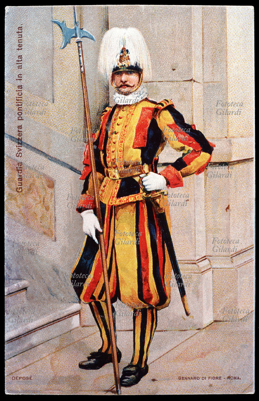 UNIFORMI Guardia Svizzera Pontificia in alta tenuta Cromolitografia, 1900 circa.