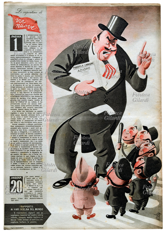 VIE NUOVE satira. Il capitalismo USA fabbricante di armi comanda e i Ministri di Polizia eseguono. L\