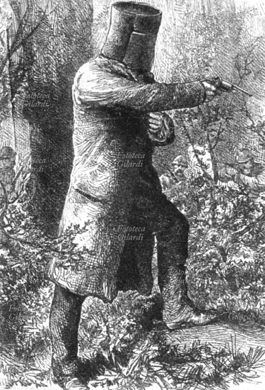 Ned KELLY (3 giugno 1855 – 11 novembre 1880) Il famoso bandito australiano con la strana armatura indossata in occasione dell\