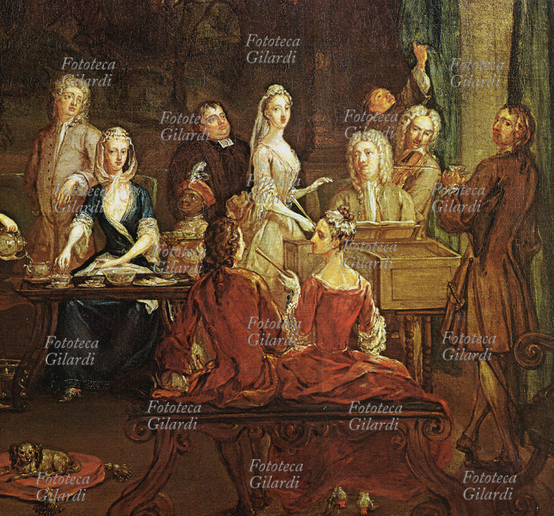 Georg Friedrich HAENDEL (1685-1759) al clavicembalo durante un intrattenimento musicale alla corte d\