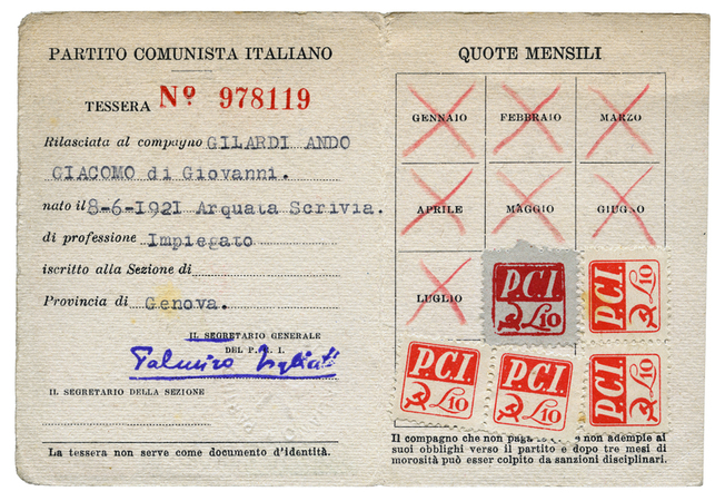 TESSERA DEL PARTITO COMUNISTA ITALIANO 1945 TESSERA DEL PARTITO COMUNISTA ITALIANO 1945