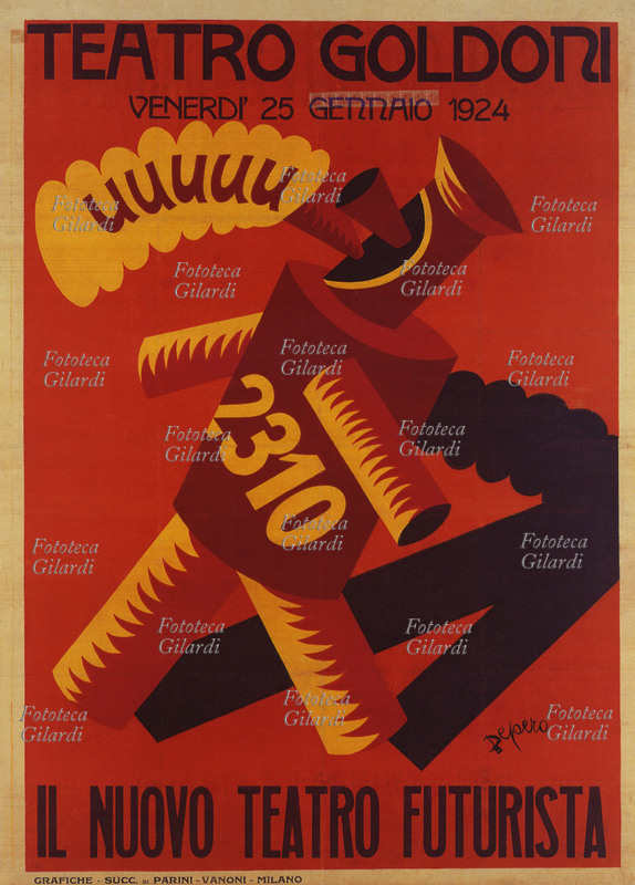 FUTURISMO Manifesto di Fortunato Depero (1892-1960) per il Nuovo Teatro Futurista, Teatro Goldoni, 1924.