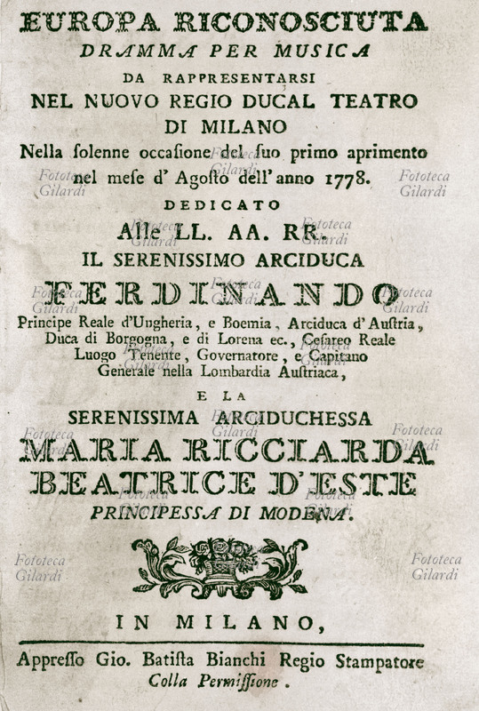 Antonio SALIERI (1750-1825) Frontespizio del libretto de \