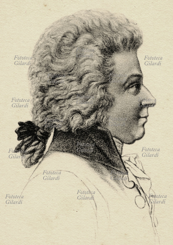 Wolfgang Amadeus MOZART (1756-1791) Compositore austriaco, ritratto di profilo. Fotocollografia, edizioni Stengel & Co., Dresda 1915 circa