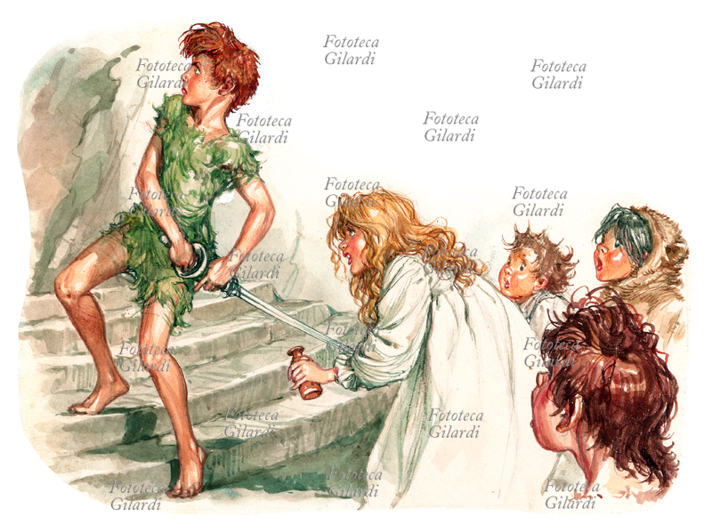 James Mattew BARRIE (1860-1937) Peter, Wendy e i bambini sperduti - illustrazione di Libico Maraja (1912-1983) pittore, disegnatore e illustratore, per i racconti \