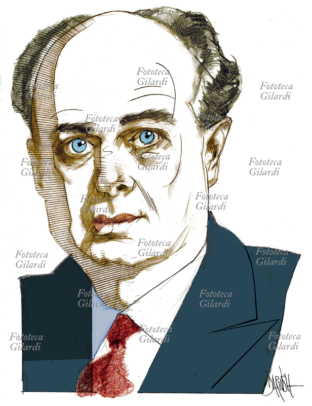 Adriano OLIVETTI (11 aprile 1901 - 27 febbraio 1960) imprenditore, ingegnere e politico italiano, figlio di Camillo Olivetti fondatore della Ing C. Olivetti & C, la prima fabbrica italiana di macchine per scrivere. Illustrazione di Dariush Radpour, disegno a matita colorato digitale, 2018 Questa immagine non può essere utilizzata con tariffa inferiore a € 80,00