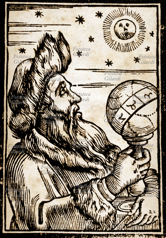 ASTRONOMO che osserva il cielo. Illustrazione tratta da \