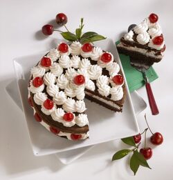 TORTA AL CACAO CILIEGIE SCIROPPATE E PANNA MONTATA