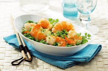 WOK DI SCAMPI AI PISELLI