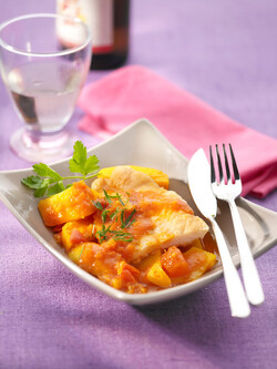 PESCE PERSICO CON RATATOUILLE DI ZUCCA E POMODORO