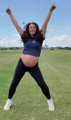 Pregnant Kelcey Wetterberg does cheerleading in third trimester. Pregnant Kelcey Wetterberg does cheerleading in third trimester.