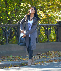 Paulina Gaitan seen filming Diablo guardian in Central Park on NOVEMBER 14 2016 in New York City New York