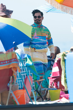 Michael Pena Dons Colorful Costume on Set of Wrinkle LA