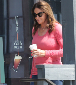 Caitlyn Jenner dressed in pink at Starbucks in Malibu