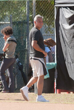 George Clooney and Amal Clooney and her Father on Set of Suburbicon.
