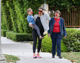 Jennifer Garner is seen wearing a red nose as she strolls around Los Angeles.