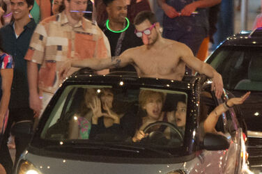 Scarlet Johansen and cast on the set of her raunchy new comedy Rock That Body