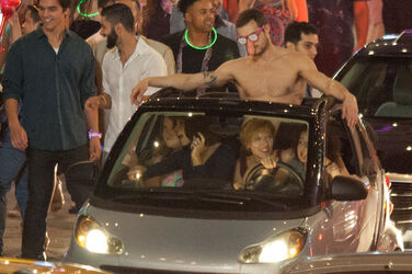 Scarlet Johansen and cast on the set of her raunchy new comedy Rock That Body