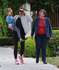 Jennifer Garner is seen wearing a red nose as she strolls around Los Angeles.