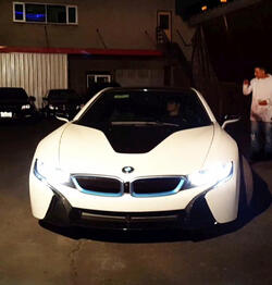 Casper Smart shows off his amazing 144k BMW i8 sports car after partying at Avenue nightclub in Los Angeles. Casper Smart shows off his amazing 144k BMW i8 sports car after partying at Avenue nightclub in Los Angeles.