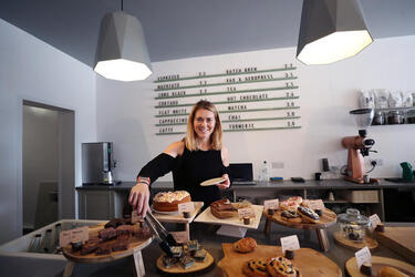 Team GB cyclist Jess Varnish at the Common Ground Cafe in Altrincham which she co owns.