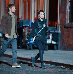 Jessica Henwick and Finn Jones on the set of Iron Fist filming in Soho on DECEMBER 02 2016 in New York City New York