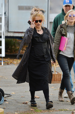 Helena Bonham Carter strikes a pose as she leaving her trailer on the set of Oceans 8 