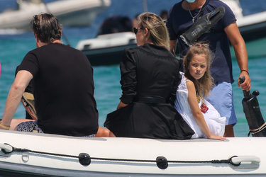 Natasha Poly is seen at the Club 55 Beach in Saint Tropez