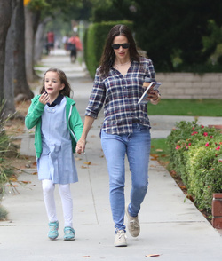 Jennifer Garner super cute in plaid during morning outing with the girls
