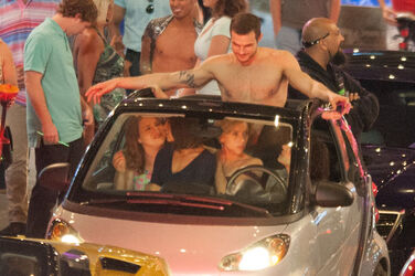 Scarlet Johansen and cast on the set of her raunchy new comedy Rock That Body